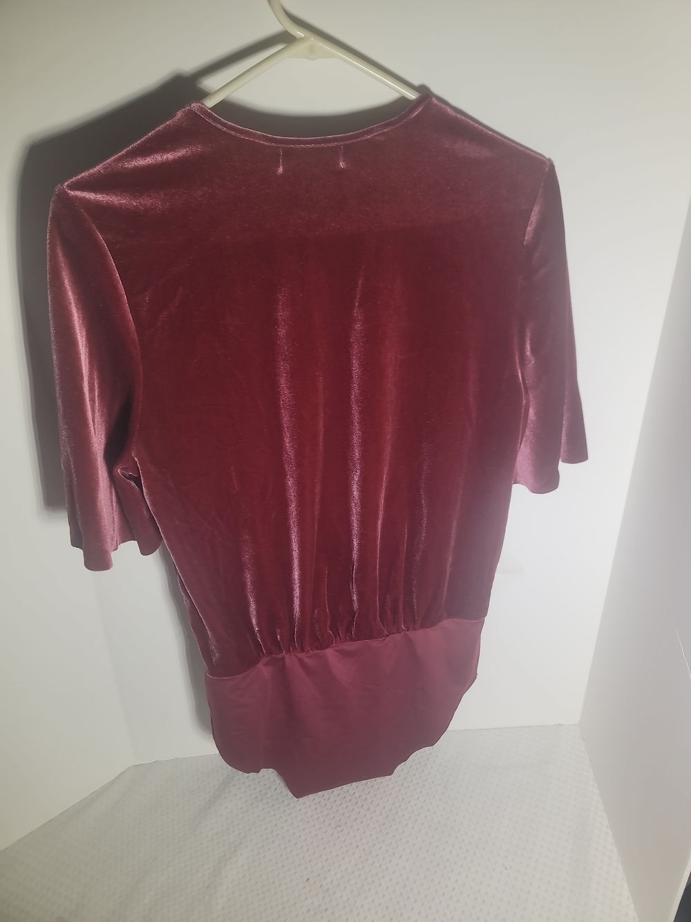 Zara Burgundy Velvet Surplice Bodysuit - Picture 4 of 8